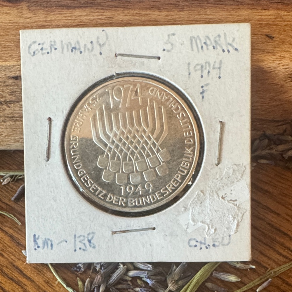 ‘74 German Deutsche 5 Mark commemorative Federal Republic of Germany Silver Coin